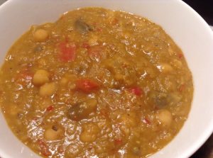 red lentil and chickpea dhal with vegan naan bread